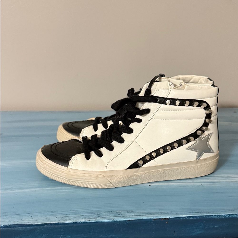 ShuShop White and Black High-Top Sneakers